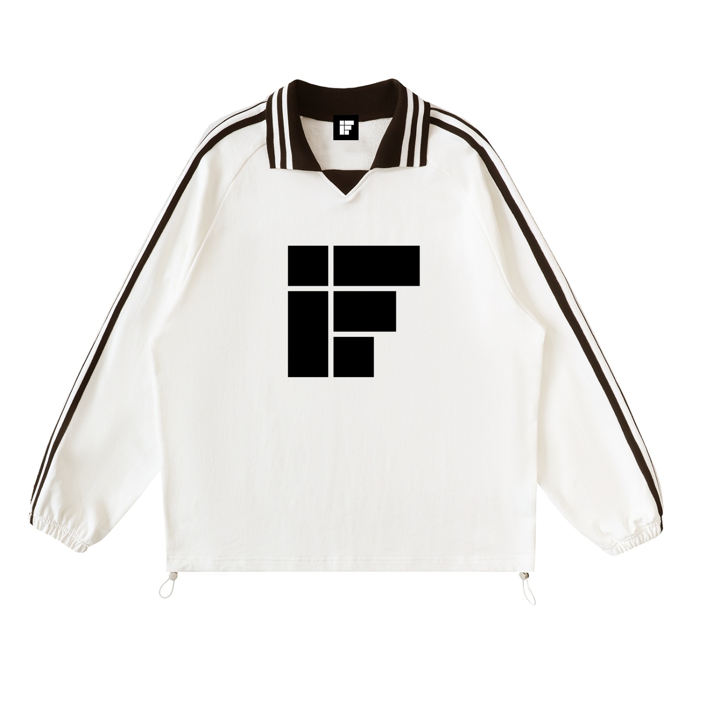 Sweat-shirt à col à revers rayé contrasté – IF (Design noir)