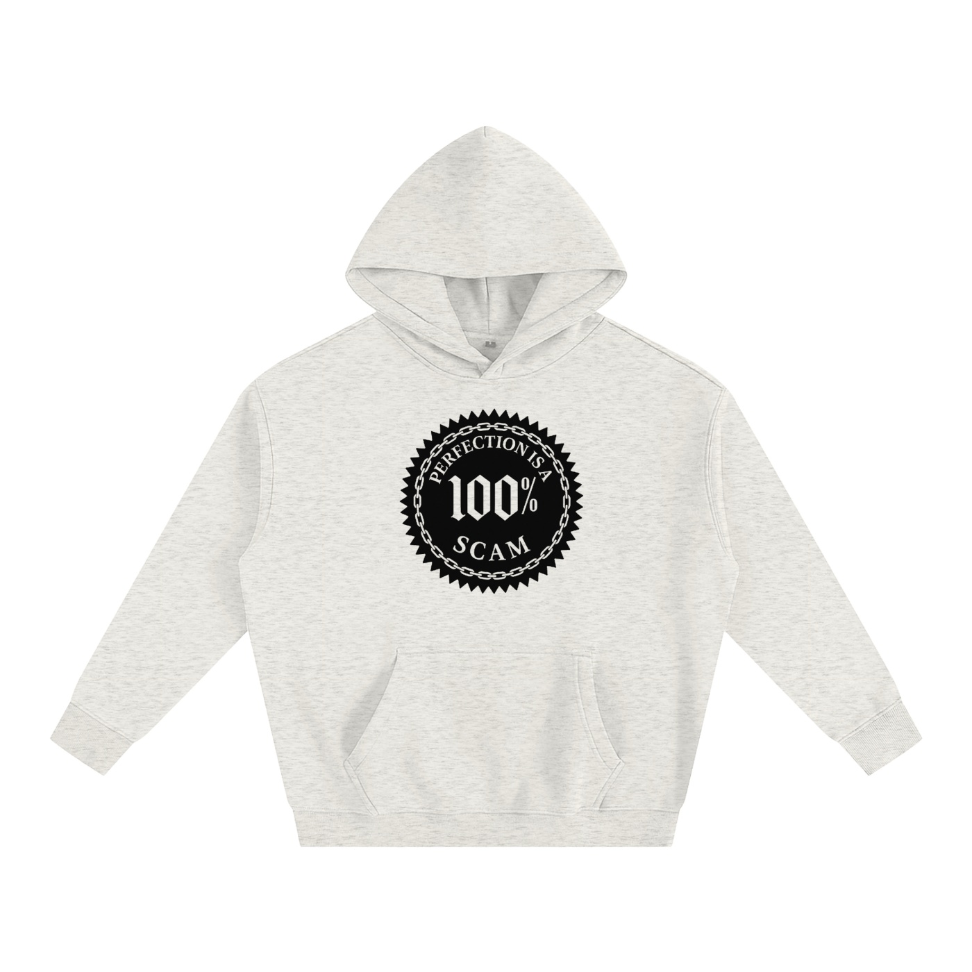 Hoodie oversize molletonné gris – Perfection is a 100% Scam (Black Edition) Avant