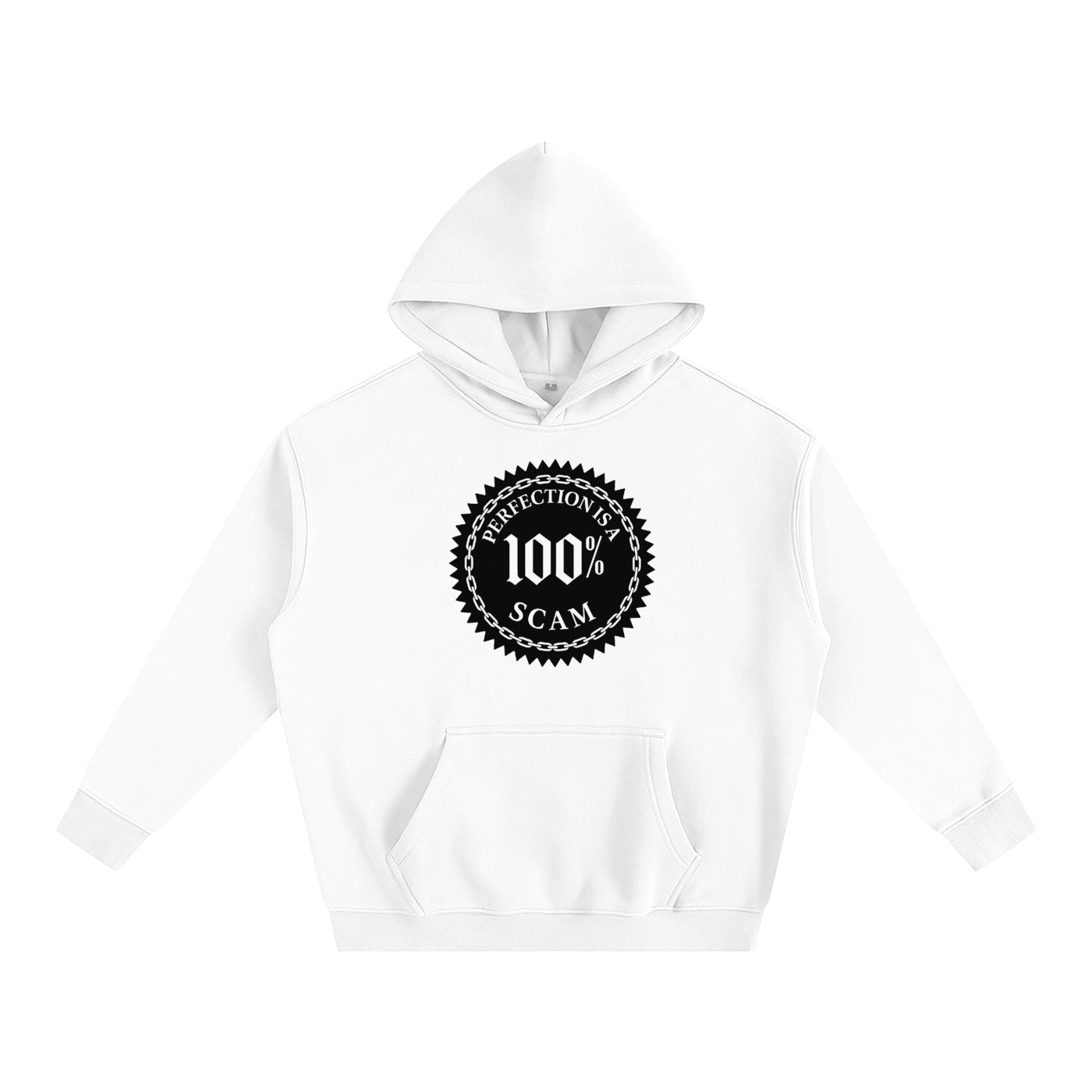 Hoodie oversize molletonné gris – Perfection is a 100% Scam (Black Edition) Avant