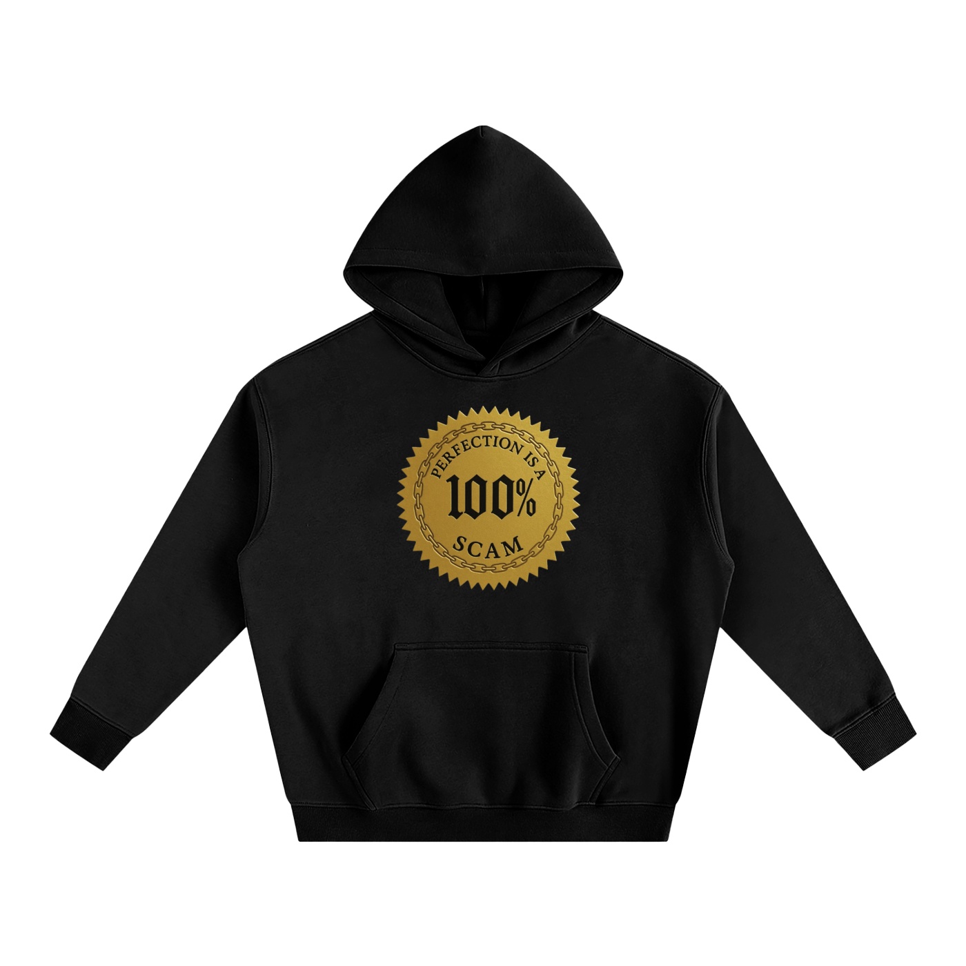 Hoodie oversize molletonné noir – Perfection is a 100% Scam (Golden Edition) avant
