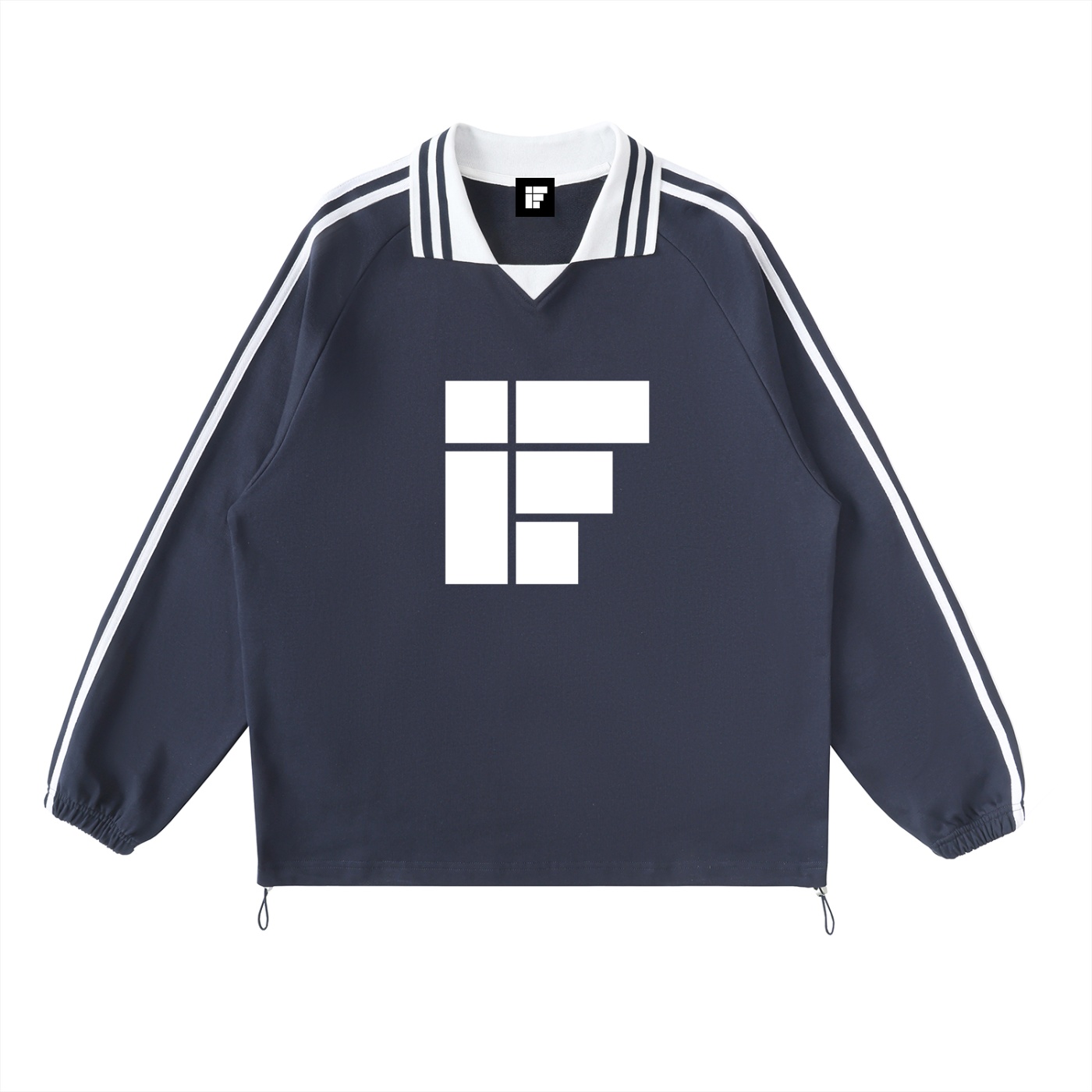 Sweat-shirt à col à revers rayé contrasté – IF (Design Blanc)