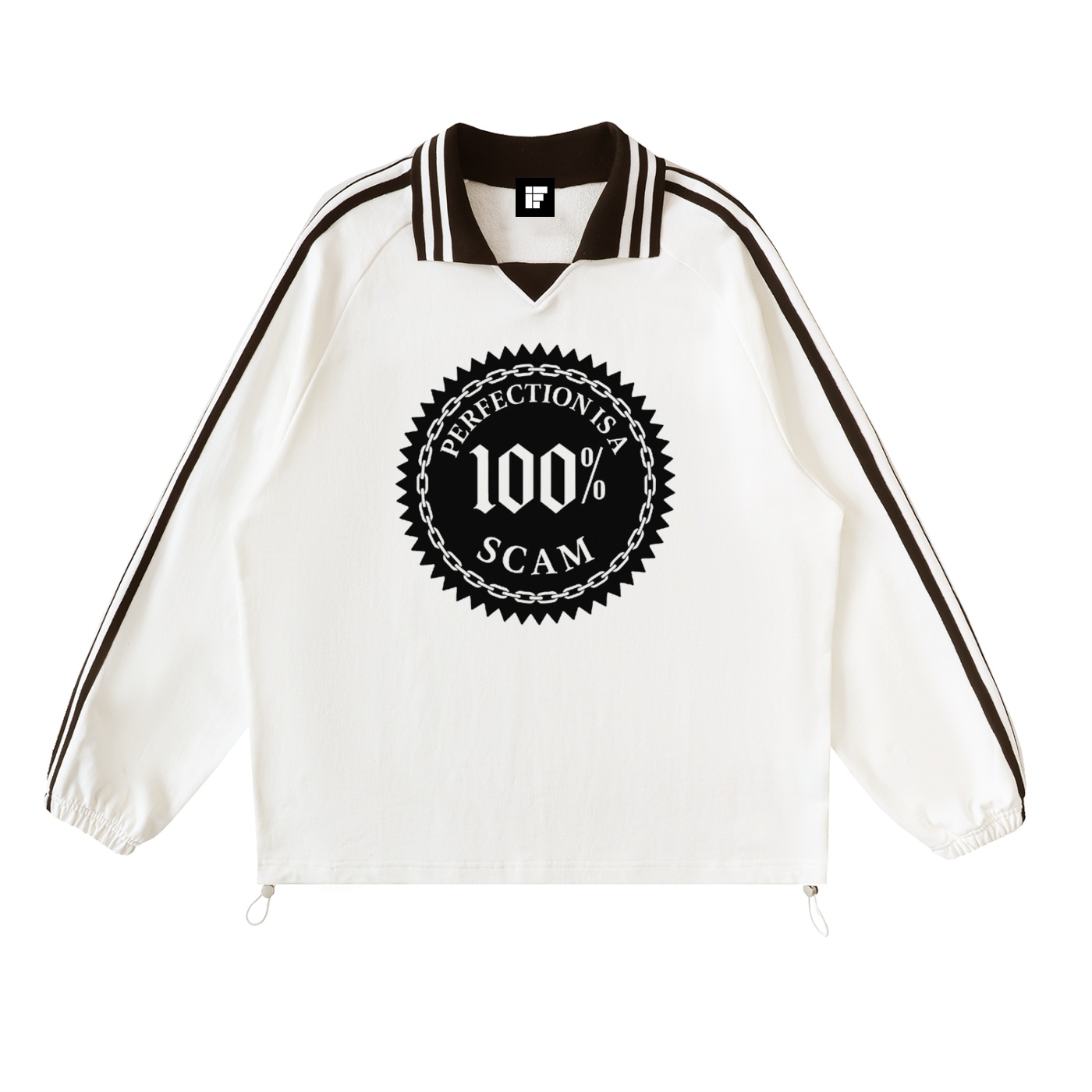 Contrast Striped Lapel Collar Sweatshirt – Perfection is a 100% Scam (Design Noir)