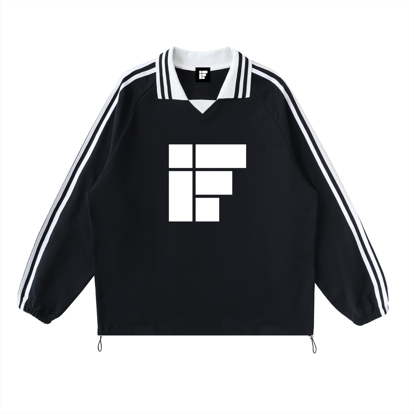 Sweat-shirt à col à revers rayé contrasté – IF (Design Blanc)